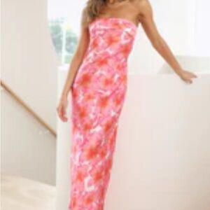 Pink and Orange Maxi Strapless Dress